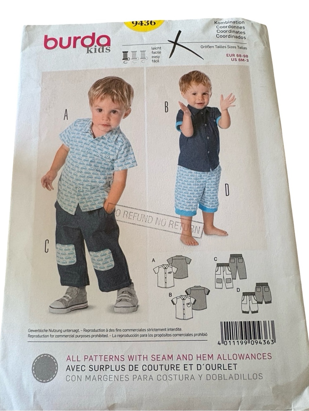 Burda Kids 9436 Sewing Pattern | Toddler Shirt & Pants Set | button up shirt